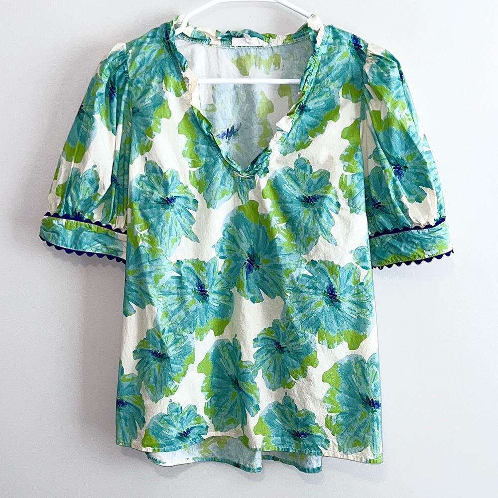 Entro Floral Puff Sleeve Cotton Blouse